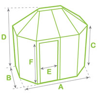 Octagonal greenhouse dimensions diagram
