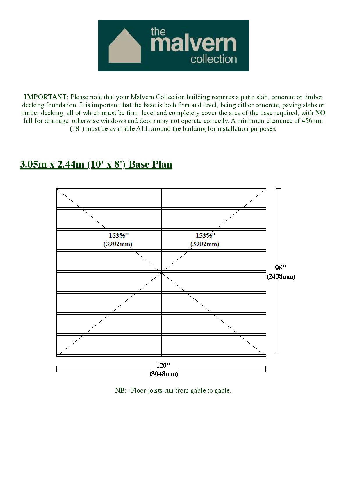 Instructions file Pavilion | Pent | Flat 10x8 Base Dimensions