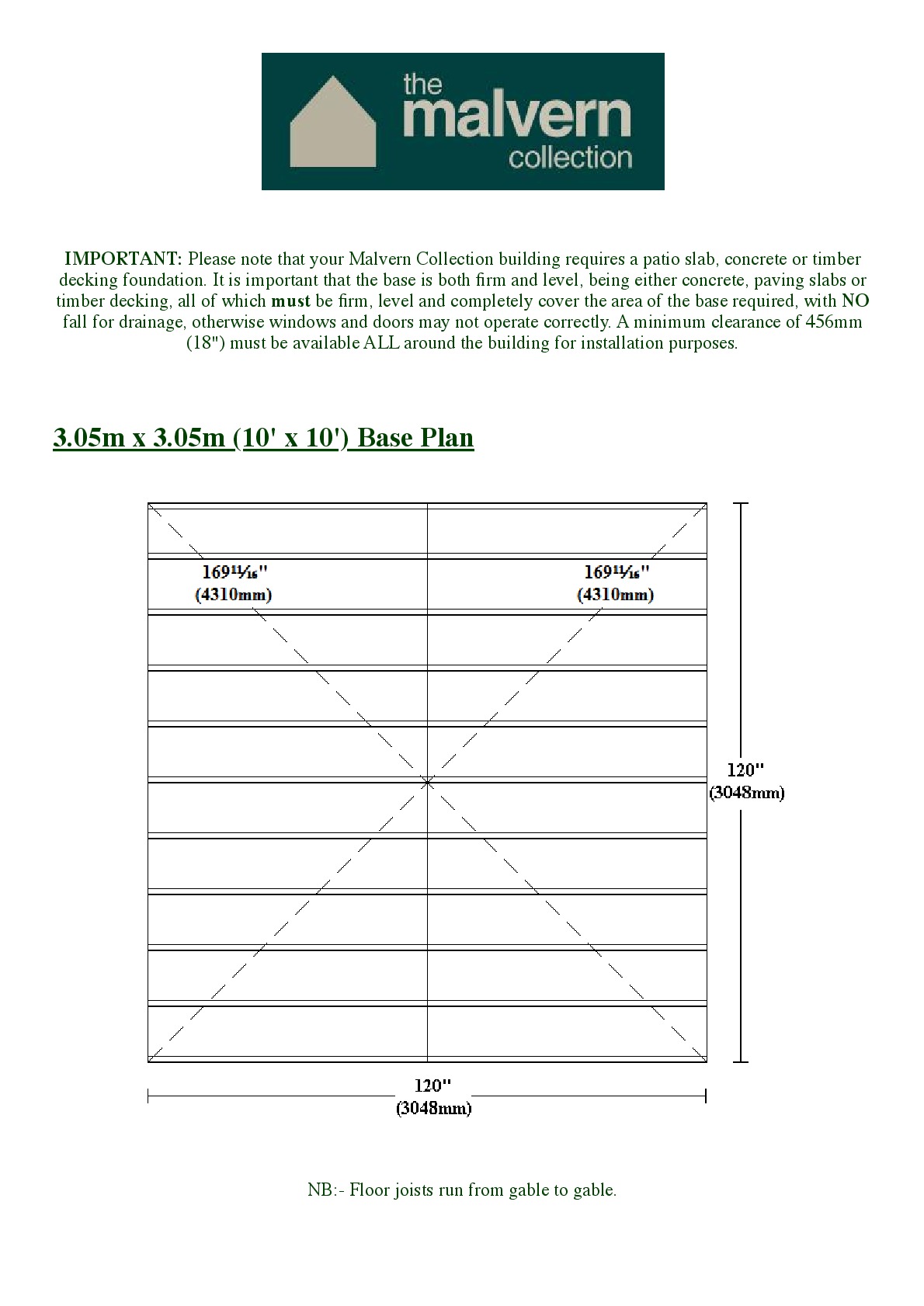 Instructions file Pavilion | Pent | Flat 10x10 Base Dimensions
