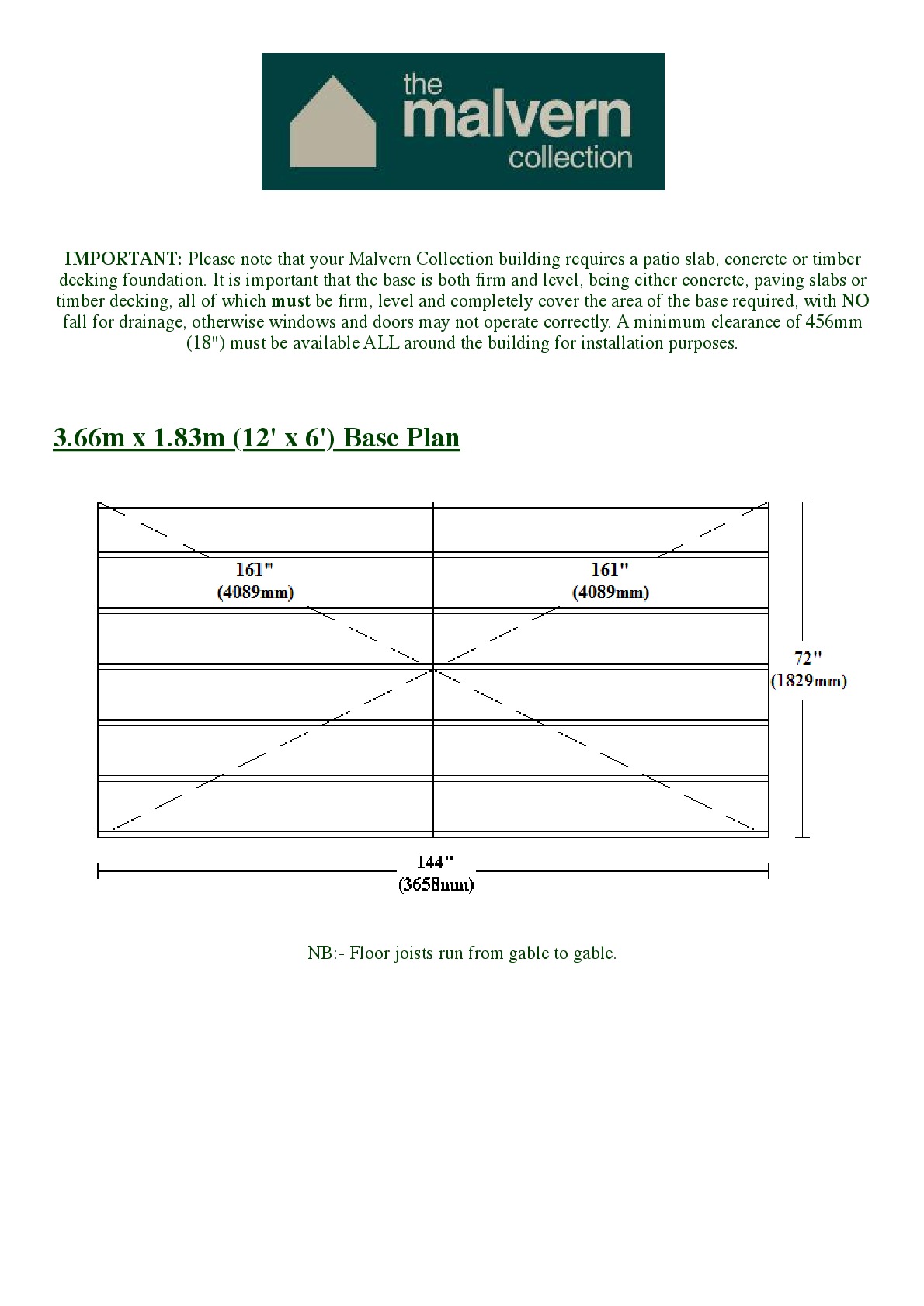 Instructions file Pavilion | Pent | Flat 12x6 Base Dimensions