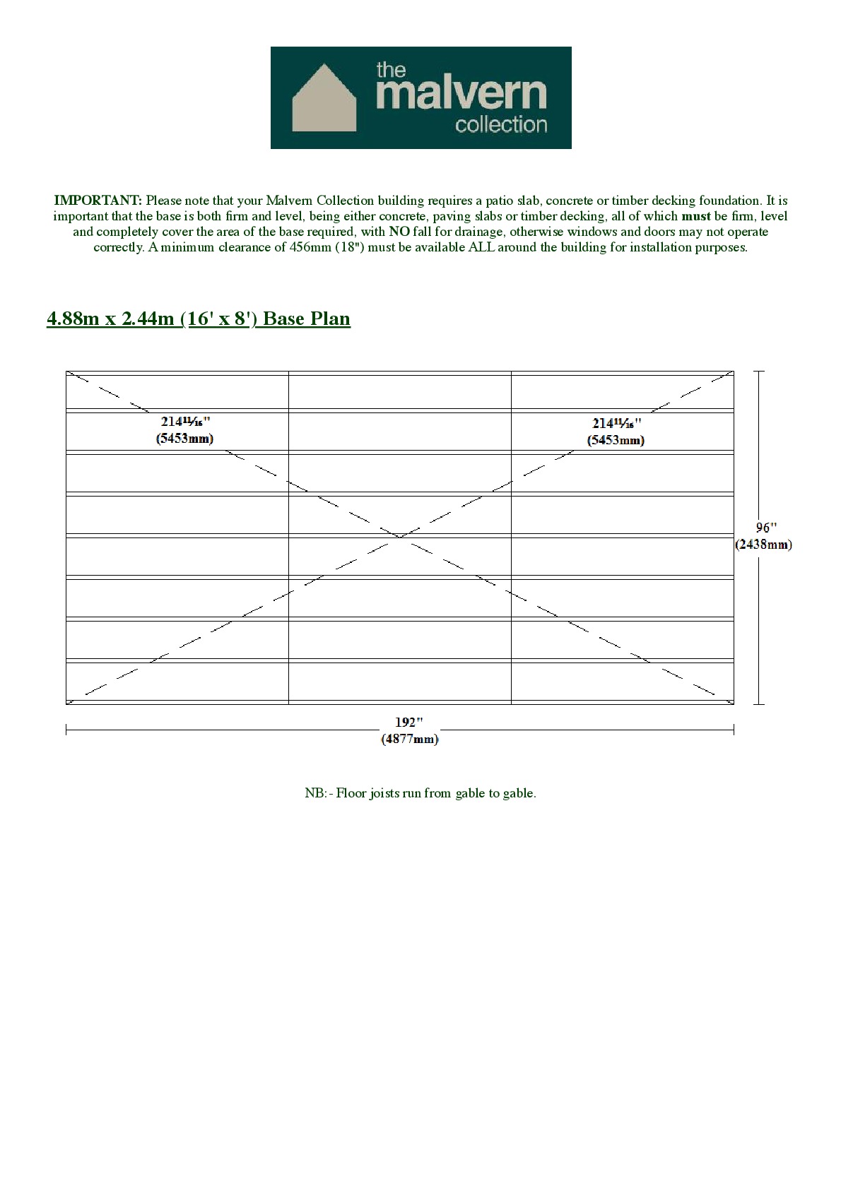 Instructions file Pavilion | Pent | Flat 16x8 Base Dimensions