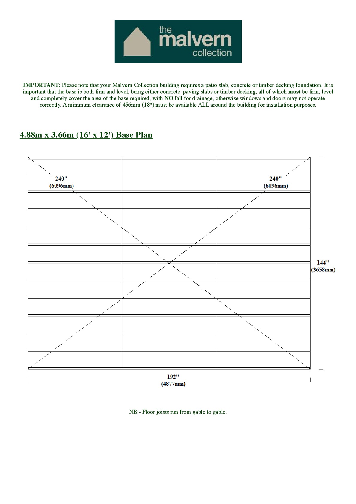 Instructions file Pavilion | Pent | Flat 16x12 Base Dimensions