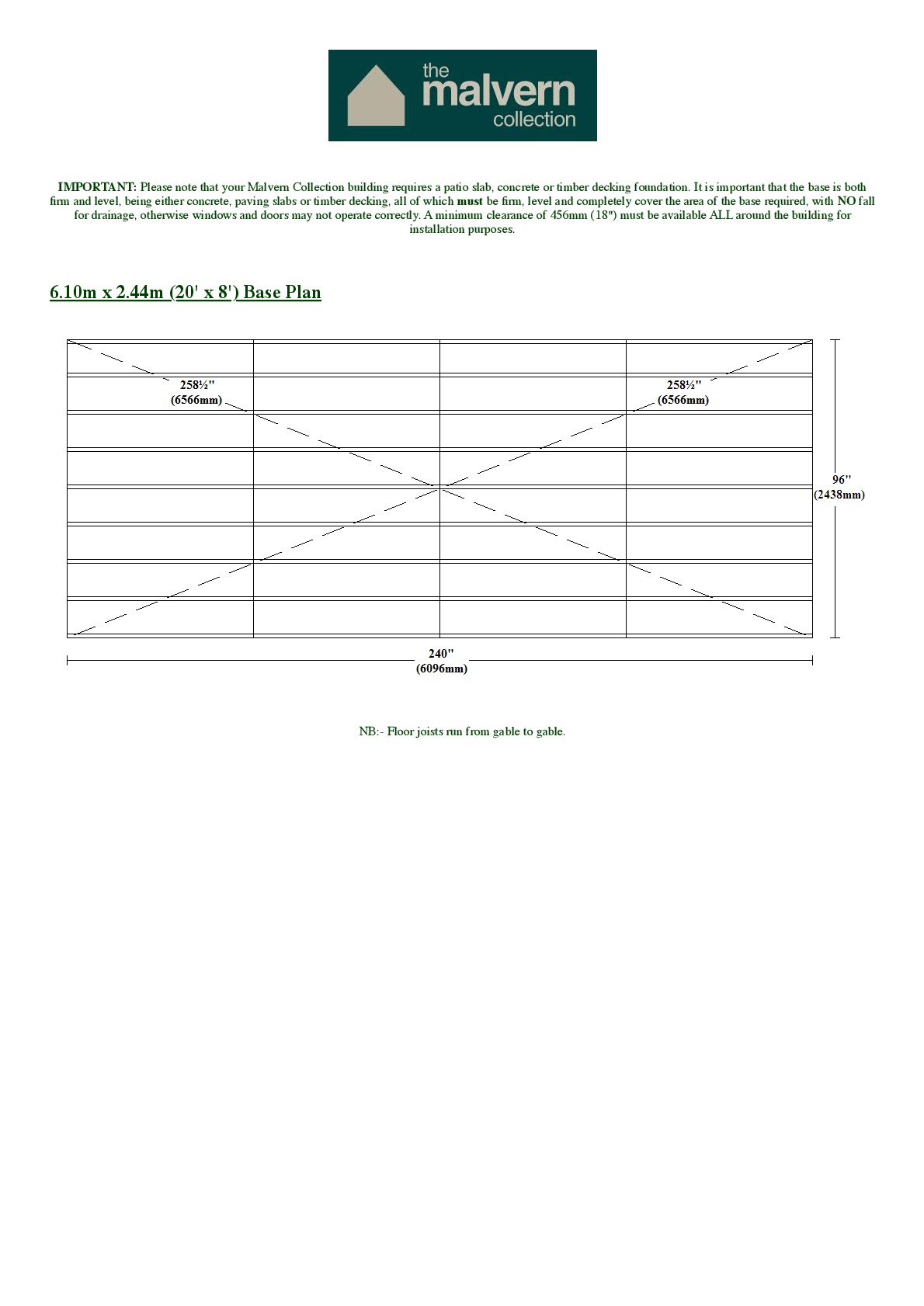 Instructions file Pavilion | Pent | Flat 20x8 Base Dimensions