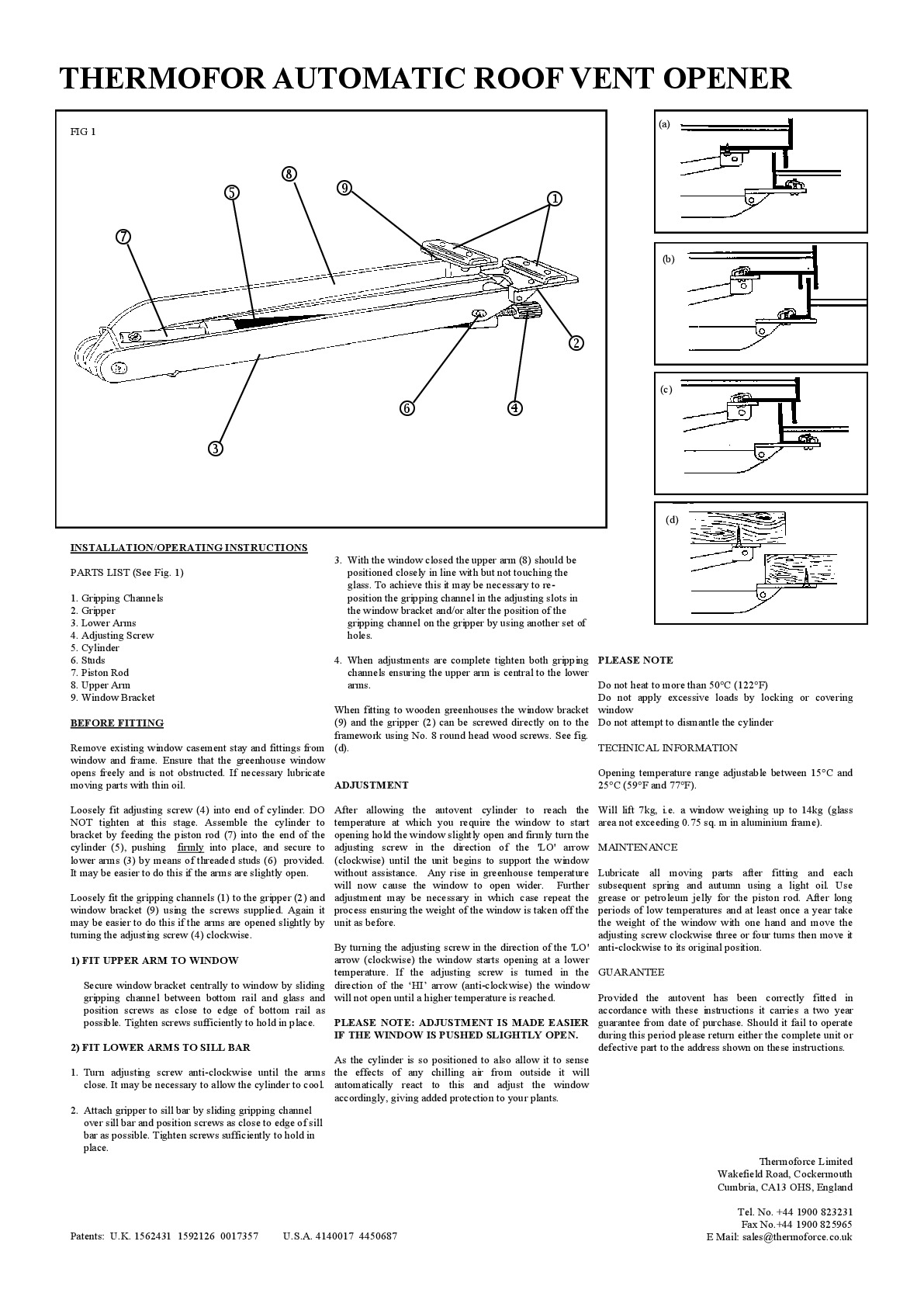 Instructions file Thermofor Single Arm instructions	