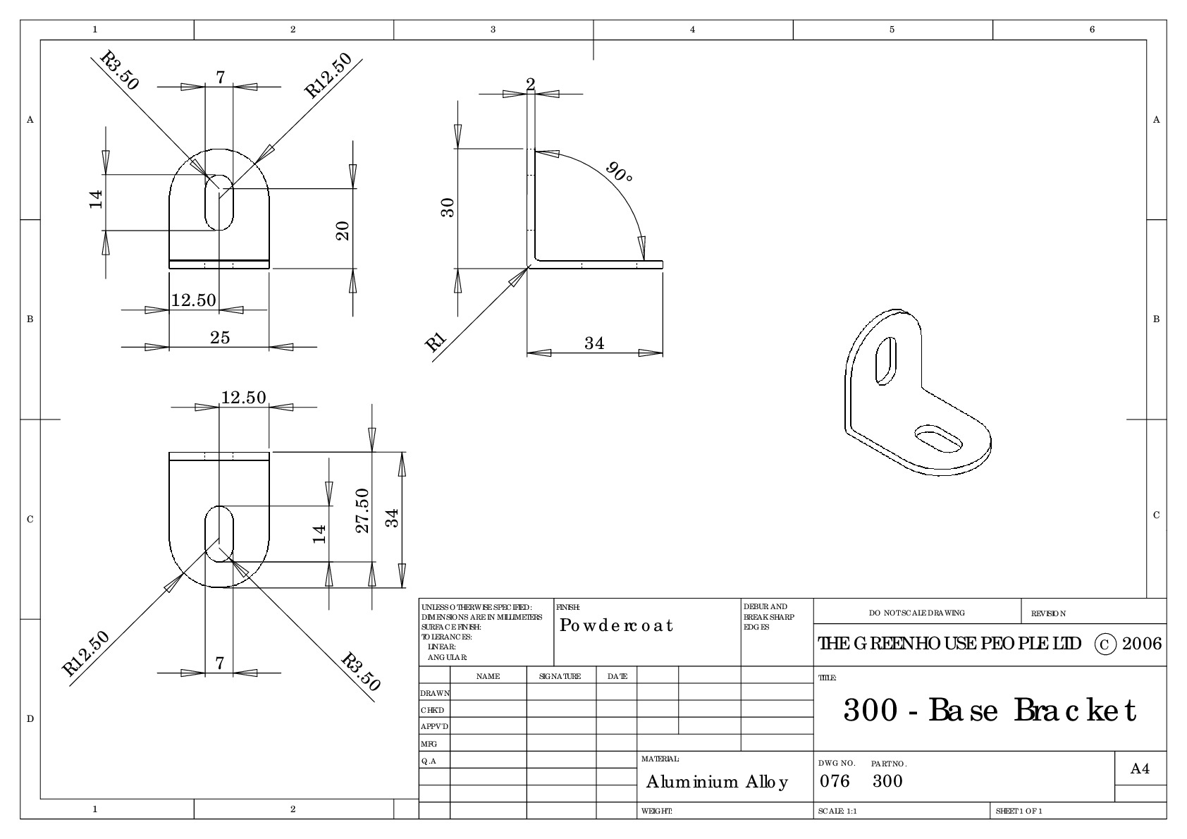 Instructions file HE300 Base bracket dimensions drawing