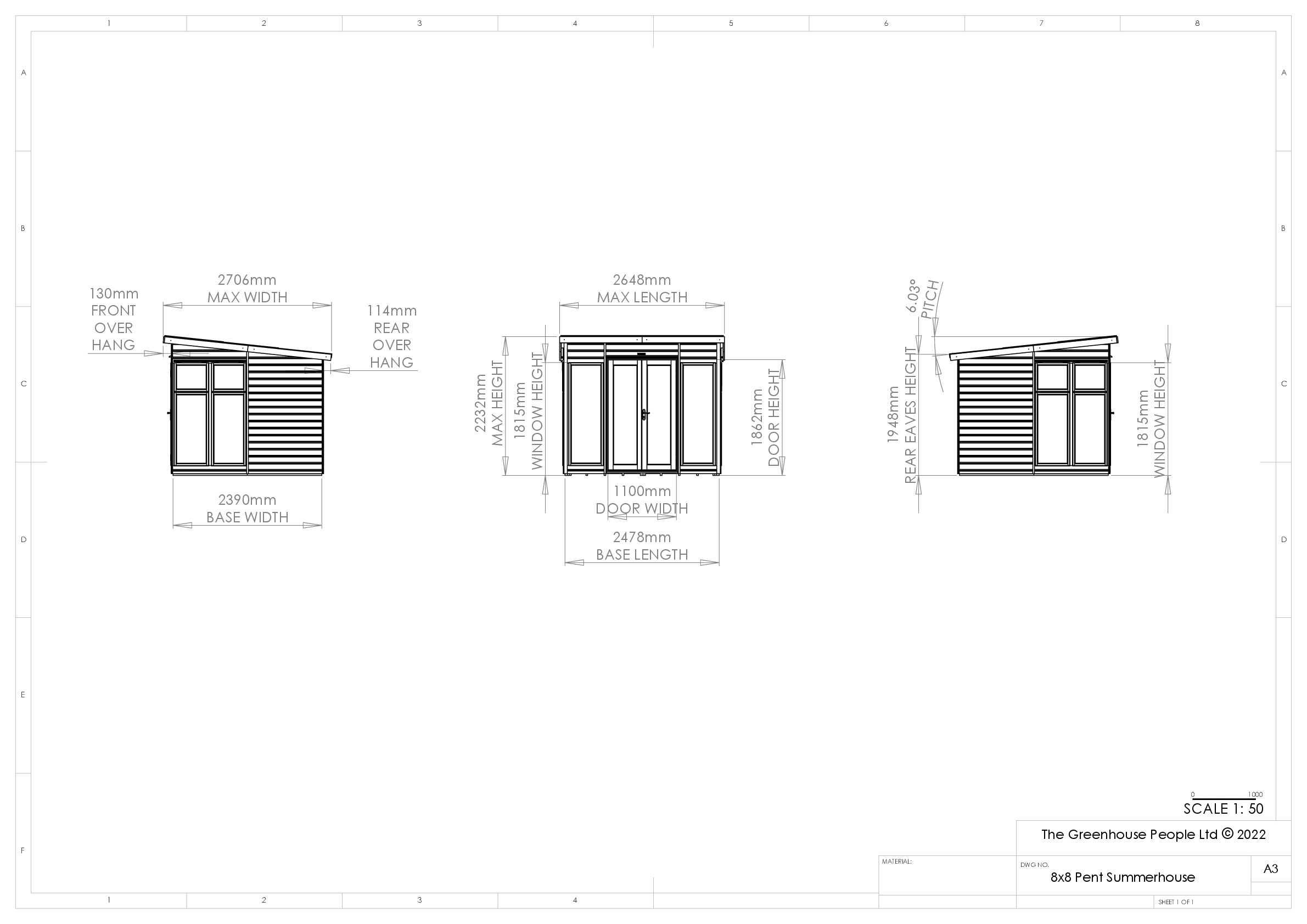 Instructions file 8 x 8 Pent Summerhouse Dimensions