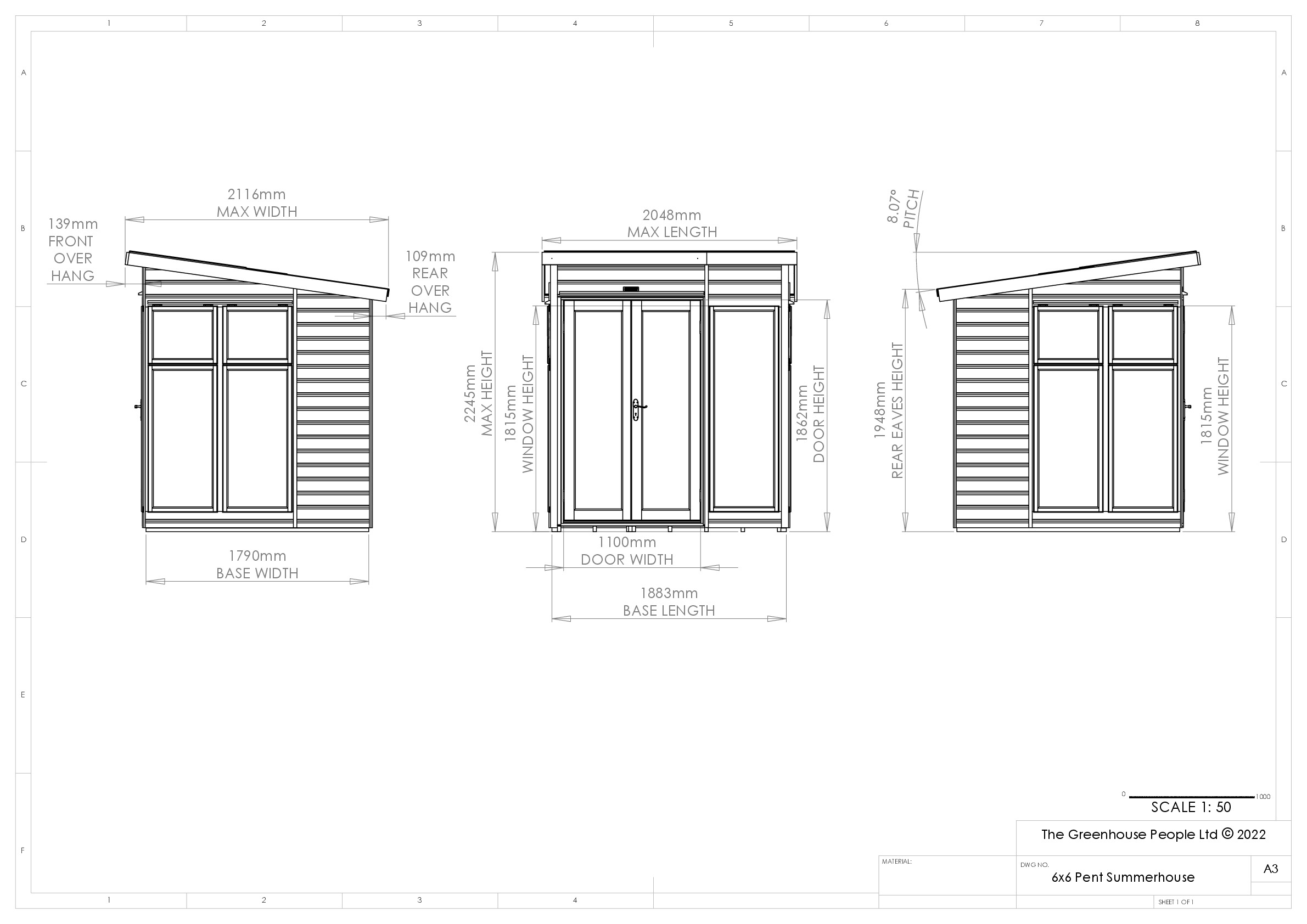Instructions file 6 x 6 Pent Summerhouse Dimensions