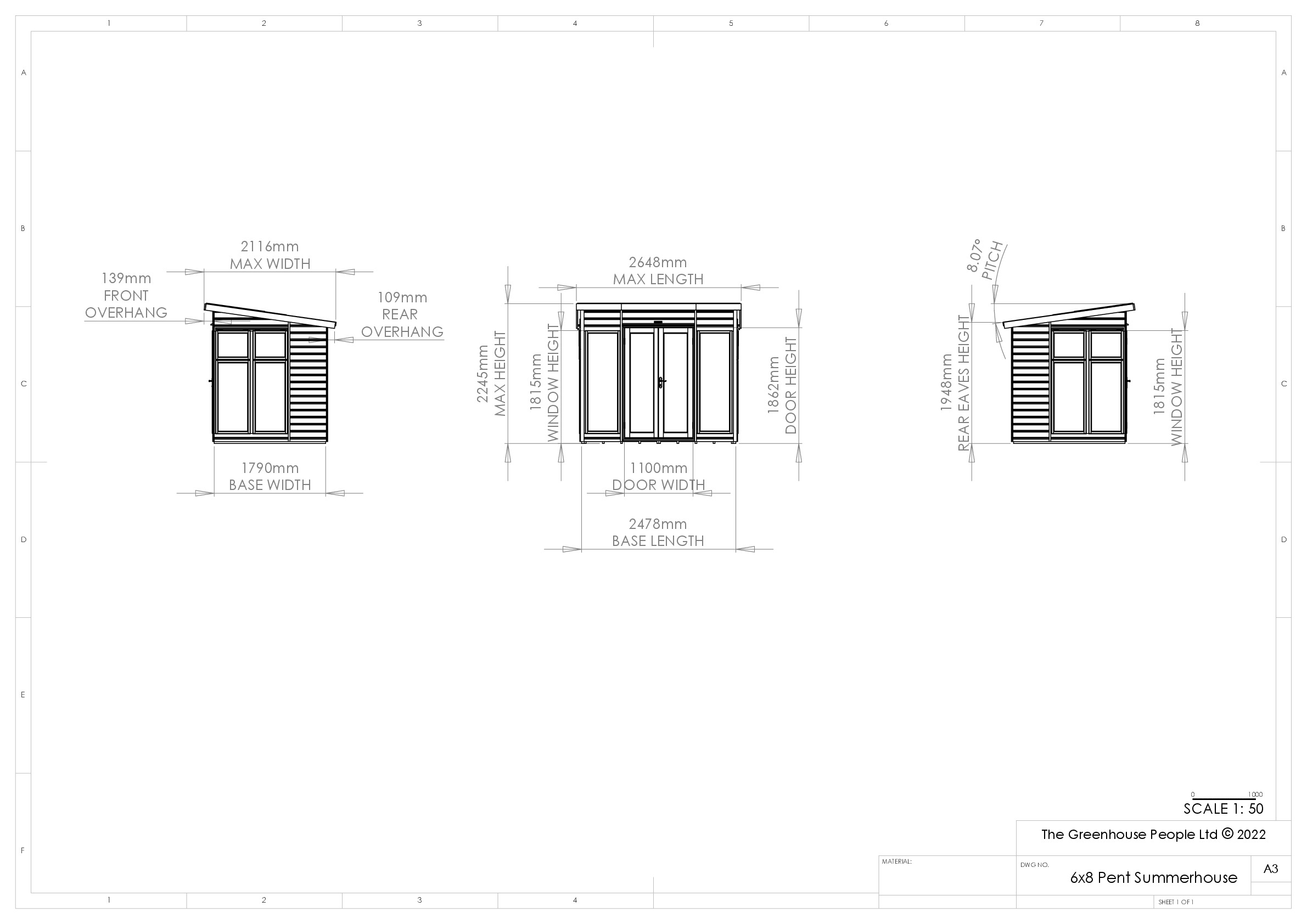Instructions file 6 x 8 Pent Summerhouse Dimensions