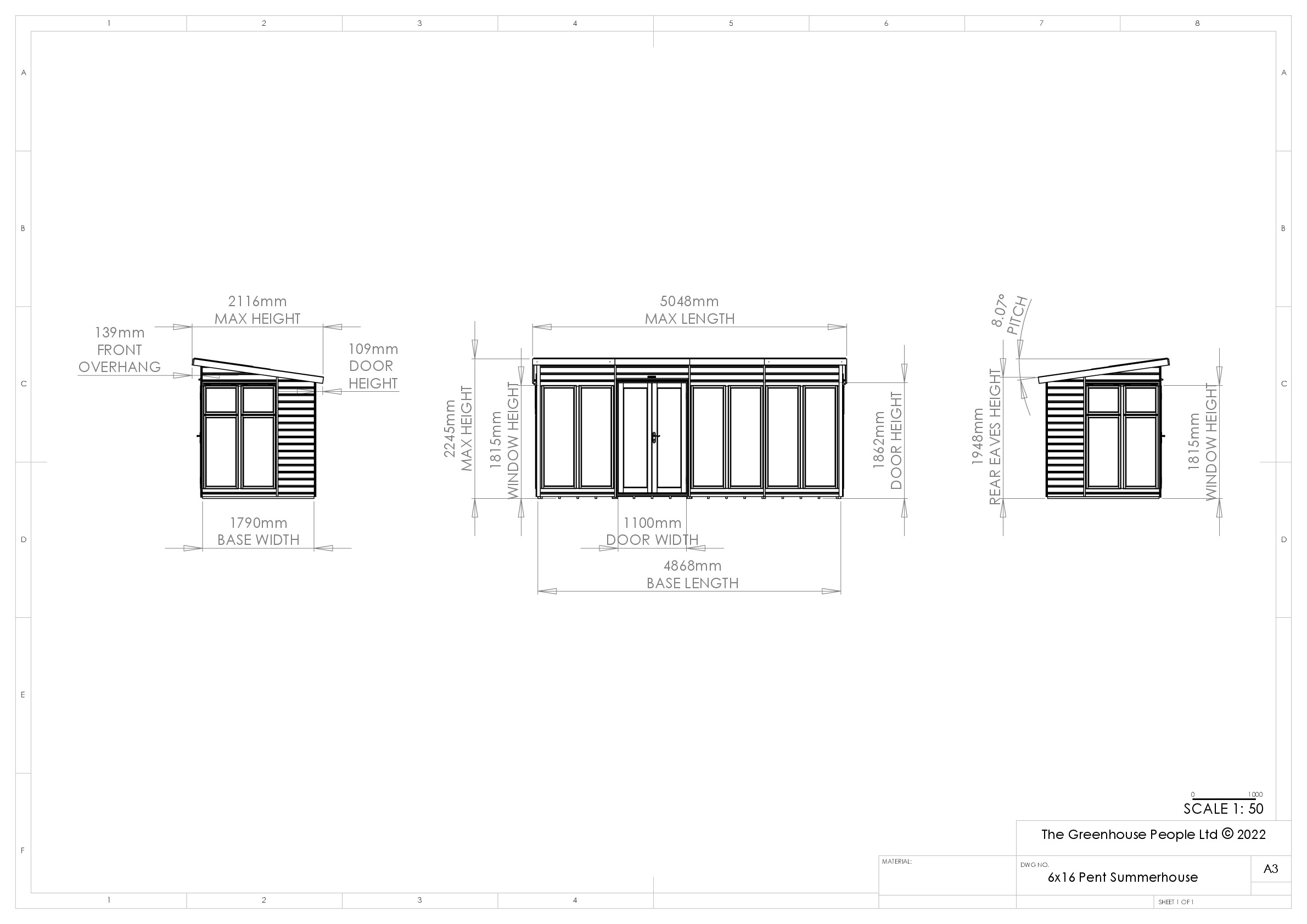 Instructions file 6 x 16 Pent Summerhouse Dimensions