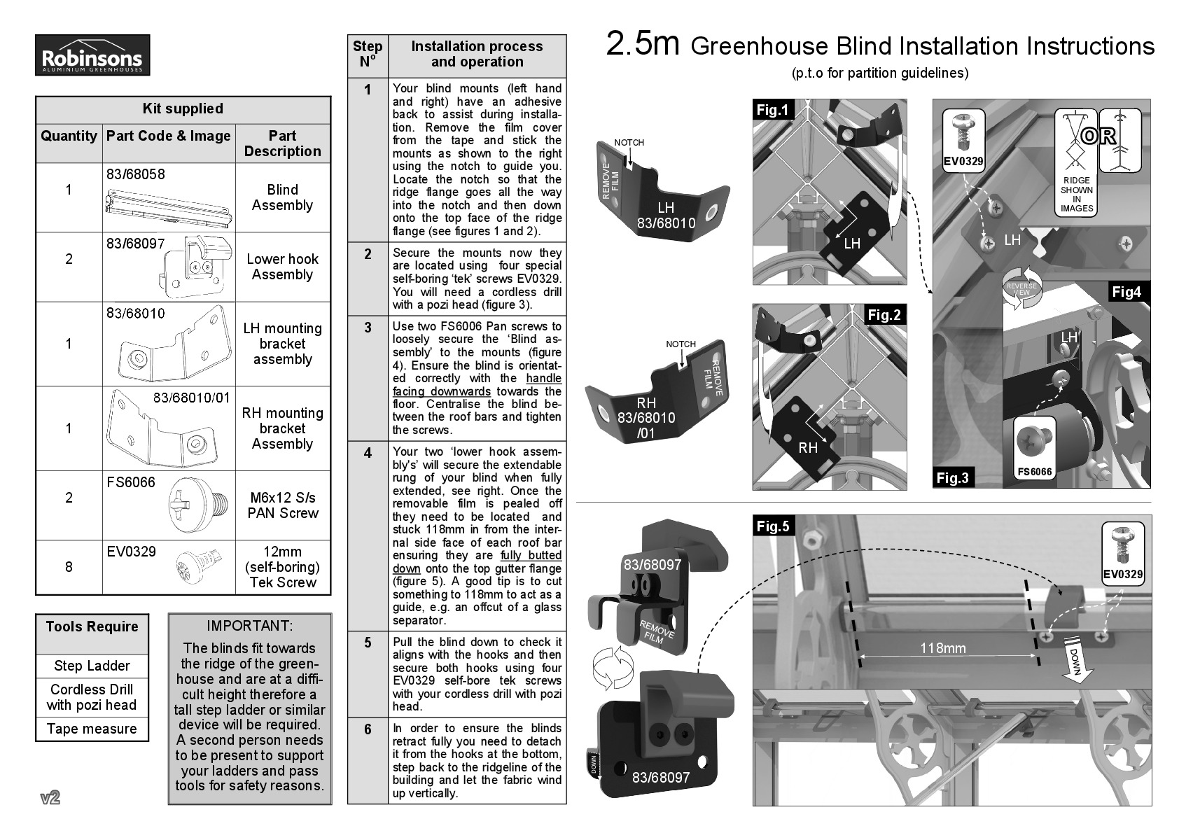 Instructions file Robinsons 2500mm Blind Instructions (for Robinsons 10'+width models and all Robinsons Victorian models) 	