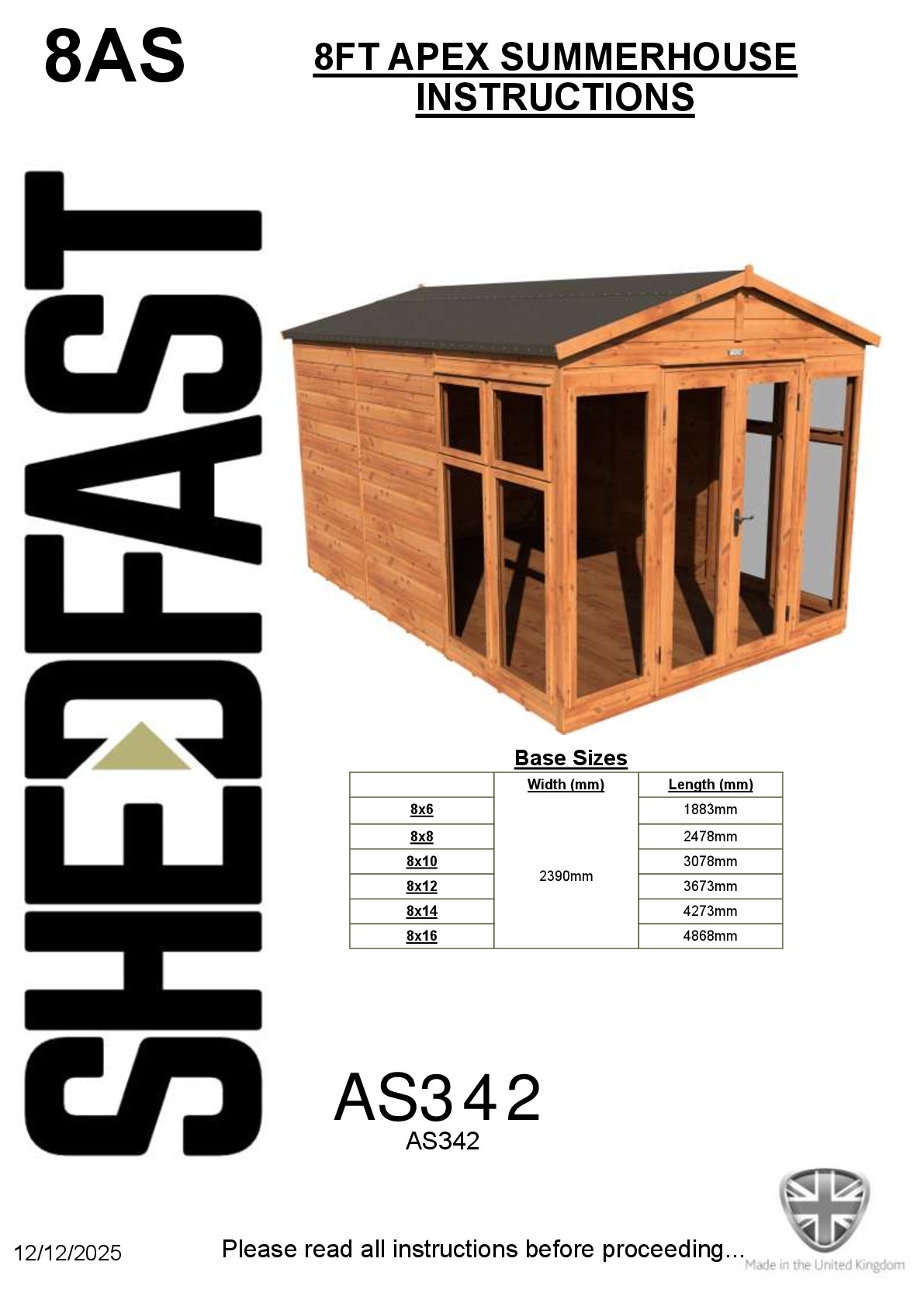 Instructions file 8ft Apex Shedfast Summerhouse Instructions