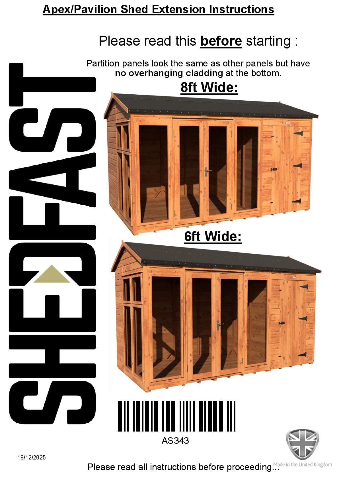 Instructions file Shedfast Apex and Pavilion Shed Extension Instructions