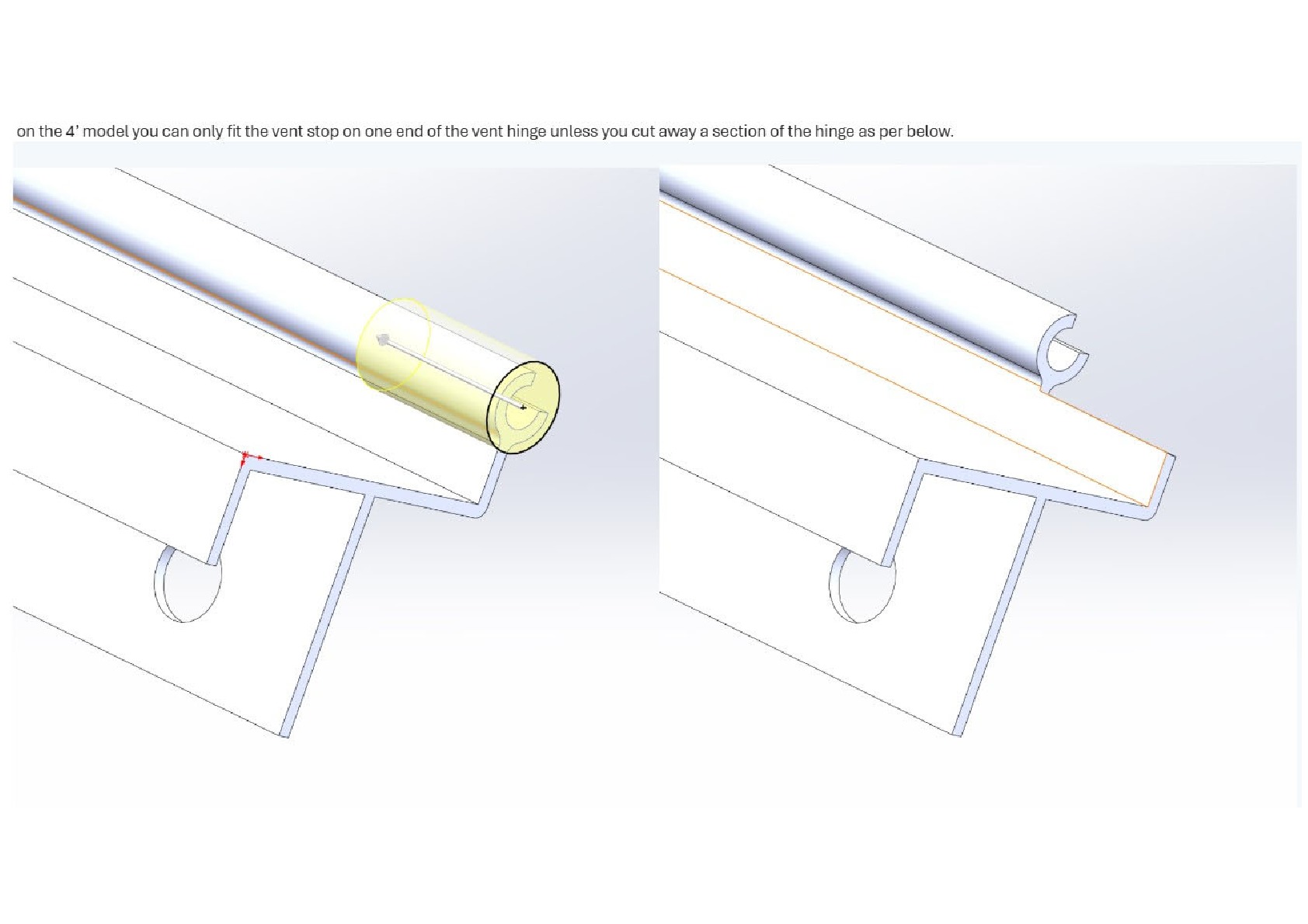 Instructions file Classic 4' long vent stop work around. Please note on the 4' model if you are using the vent stay and pegs option you can only fit the vent in the rear right or front left hand corners. 