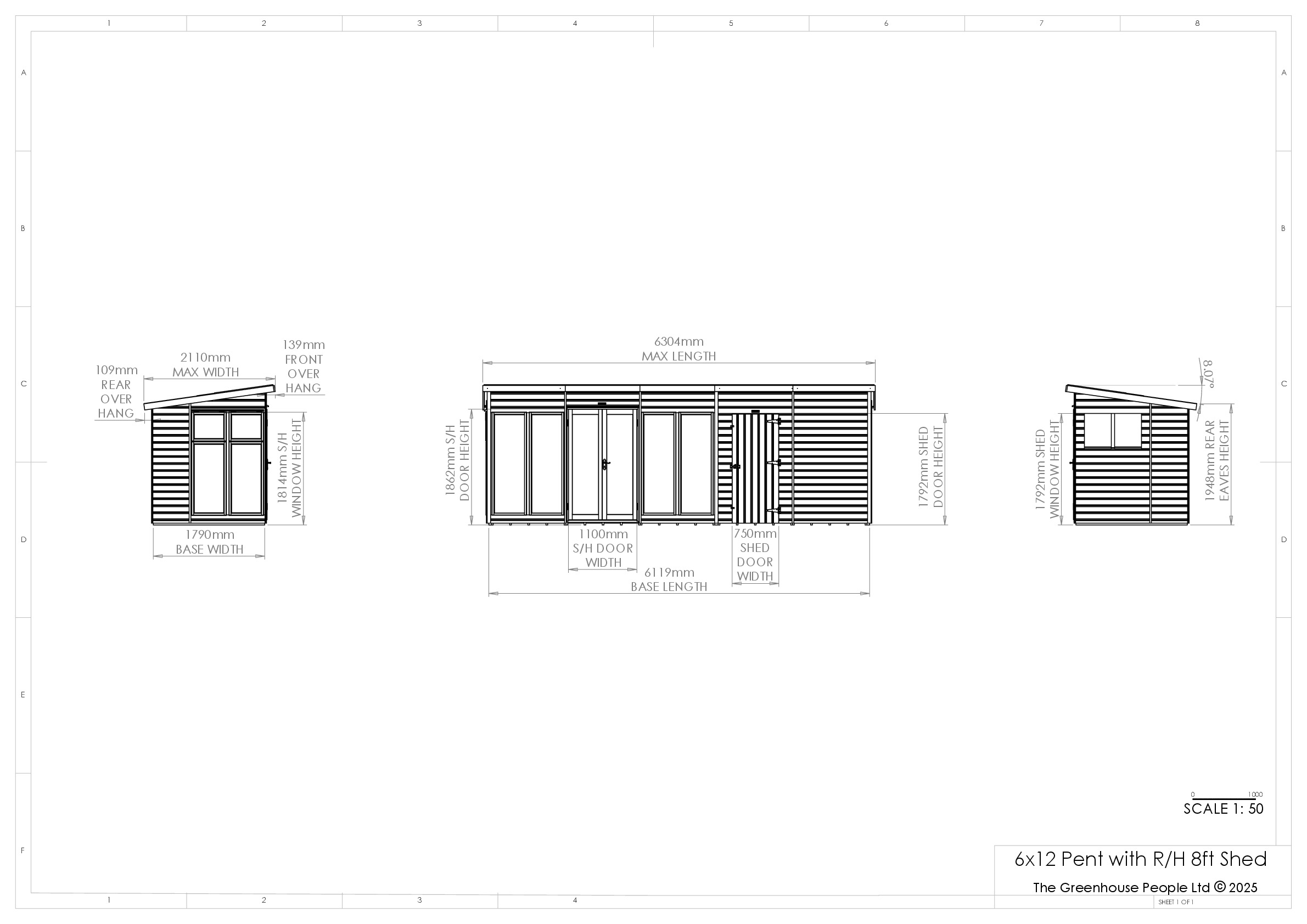 Instructions file 6x12 Shedfast Pent with RH 8ft Shed Dimensions Drawings