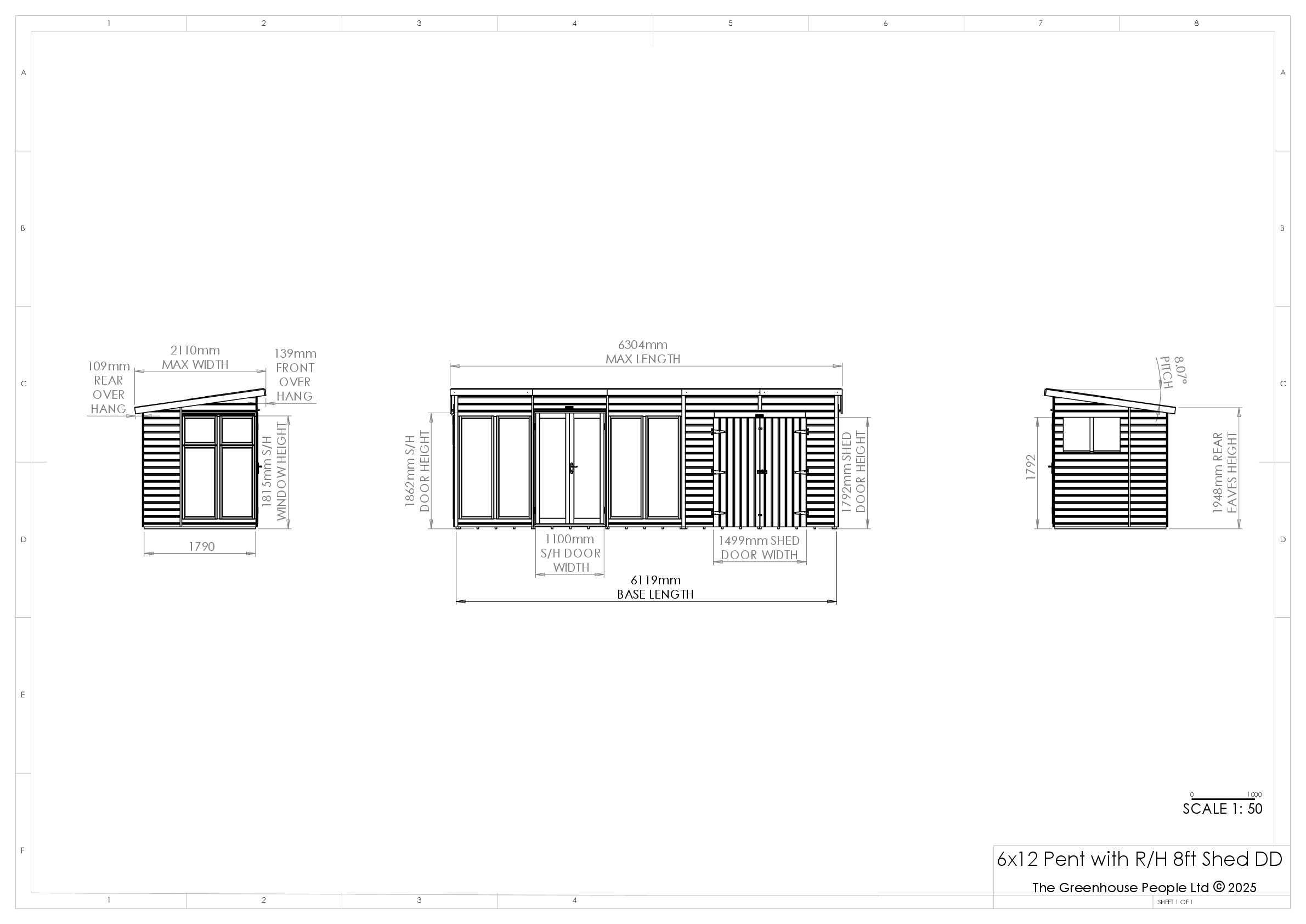 Instructions file 6x12 Shedfast Pent with RH 8ft Shed DD Dimensions Drawings