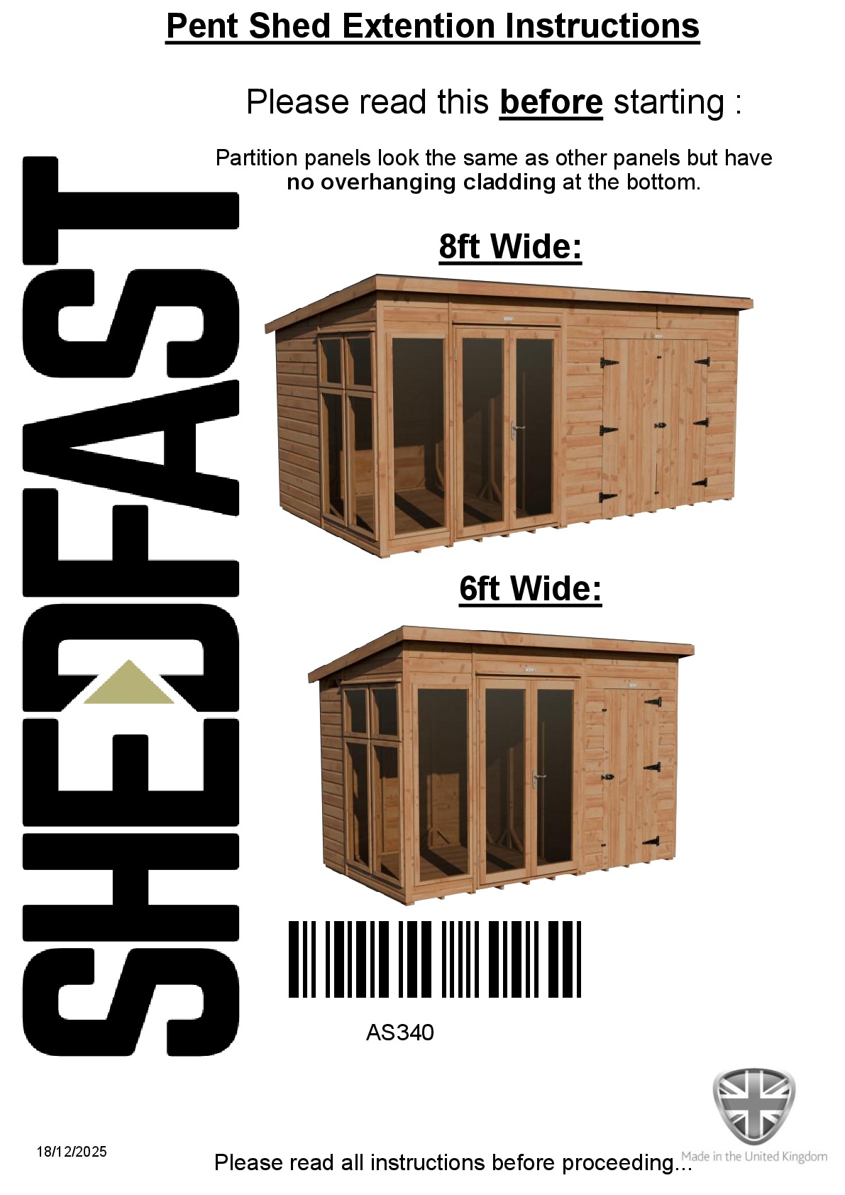 Instructions file 6ft and 8ft Pent Shed Extension Instructions