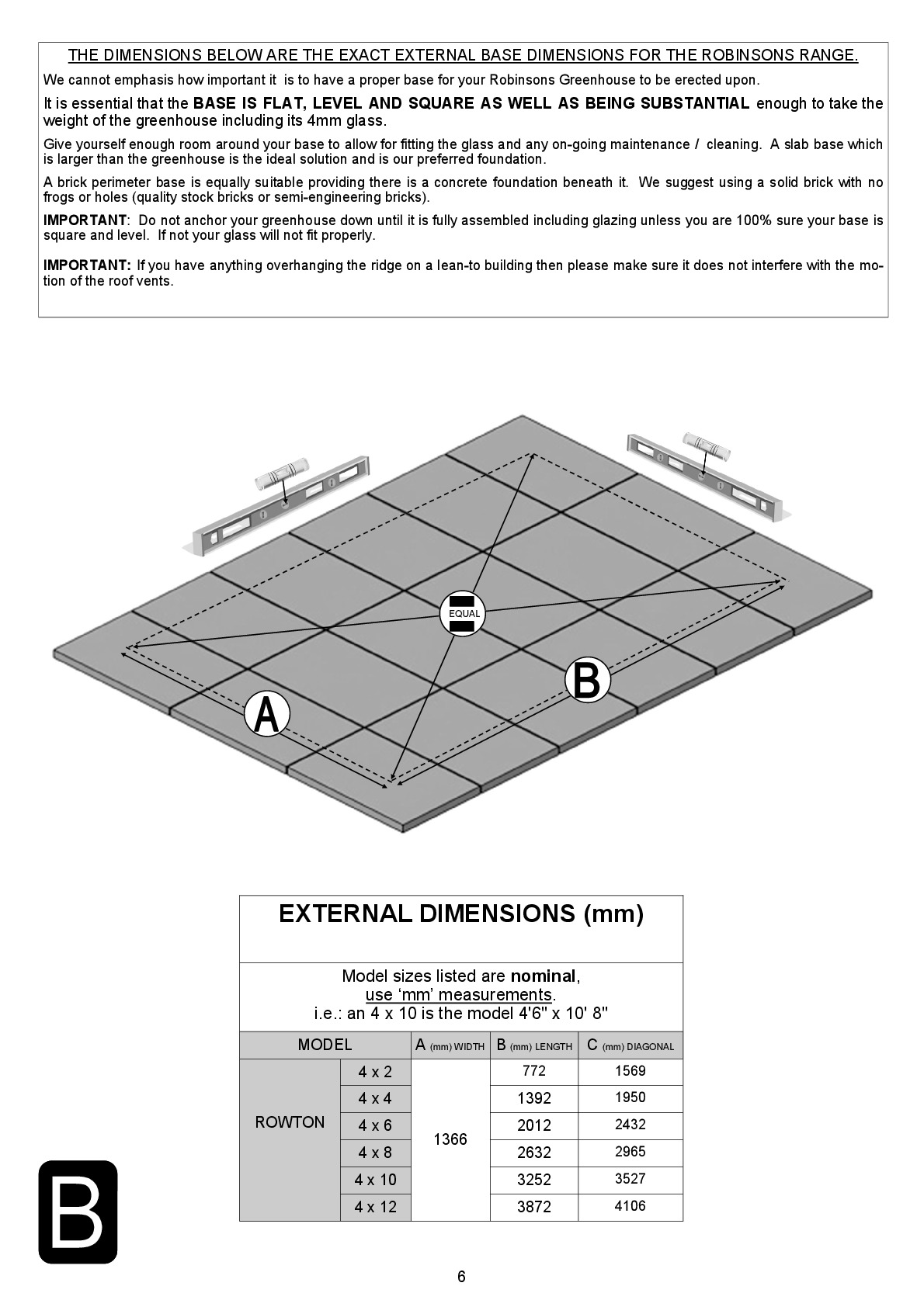 Instructions file Rowton Base Dimensions