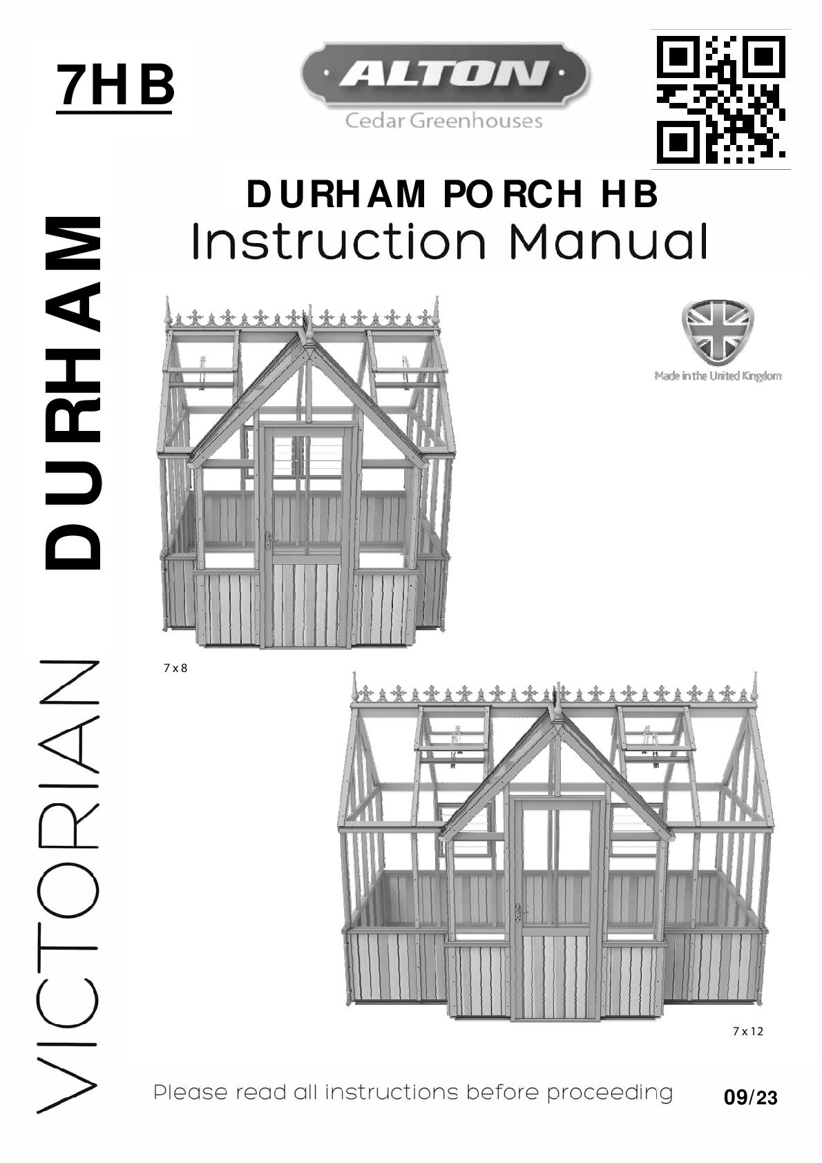 Instructions file Alton Victorian Durham 7ft PORCHED half board greenhouse instructions