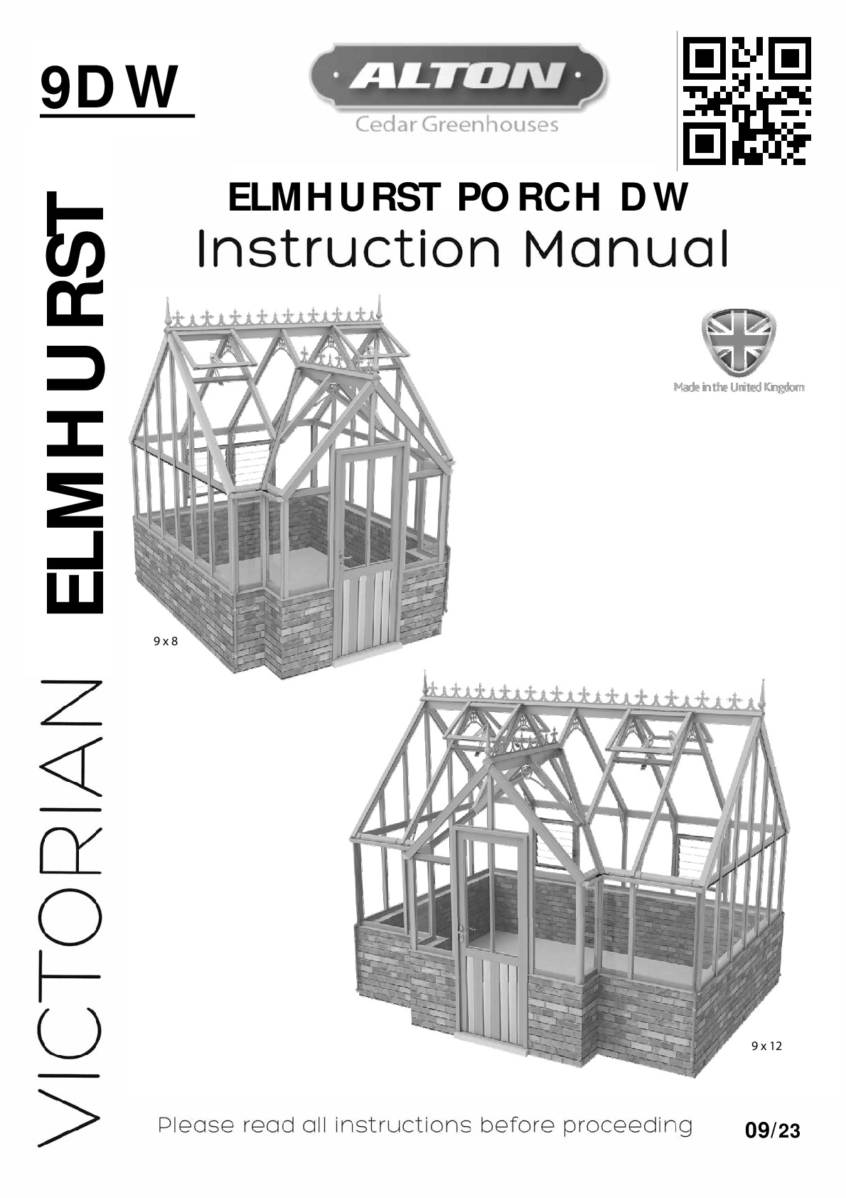 Instructions file Alton Victorian Elmhurst 9ft PORCHED Dwarf Wall greenhouse instructions