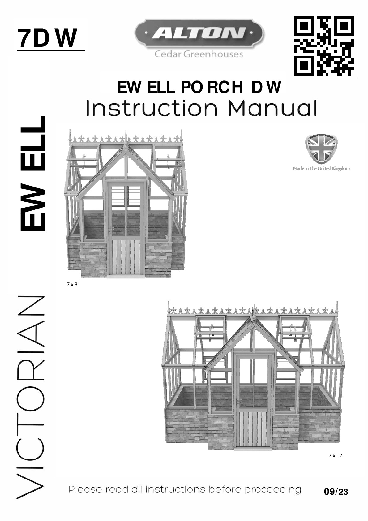 Instructions file Alton Victorian Ewell 7ft PORCHED Dwarf Wall greenhouse instructions