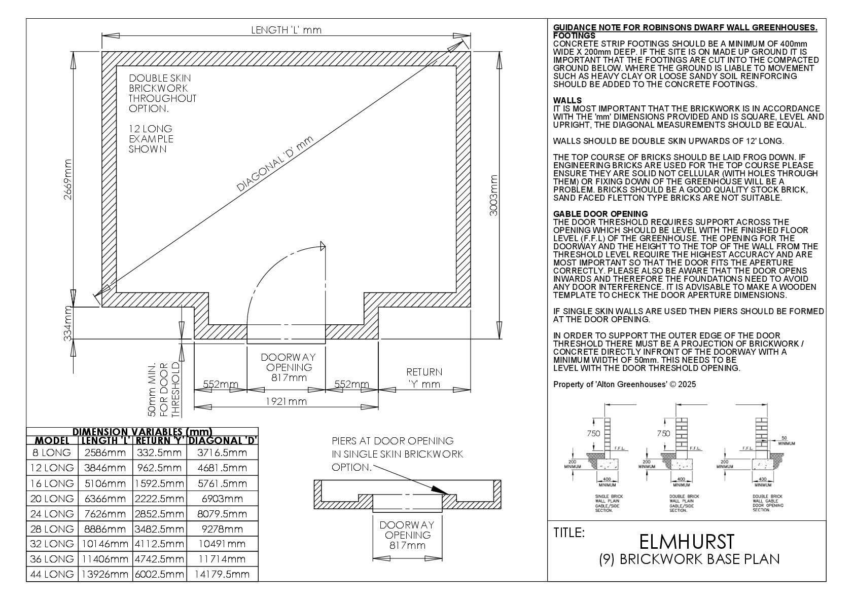Instructions file Alton Victorian Elmhurst Porched Models Dwarf Wall Plan