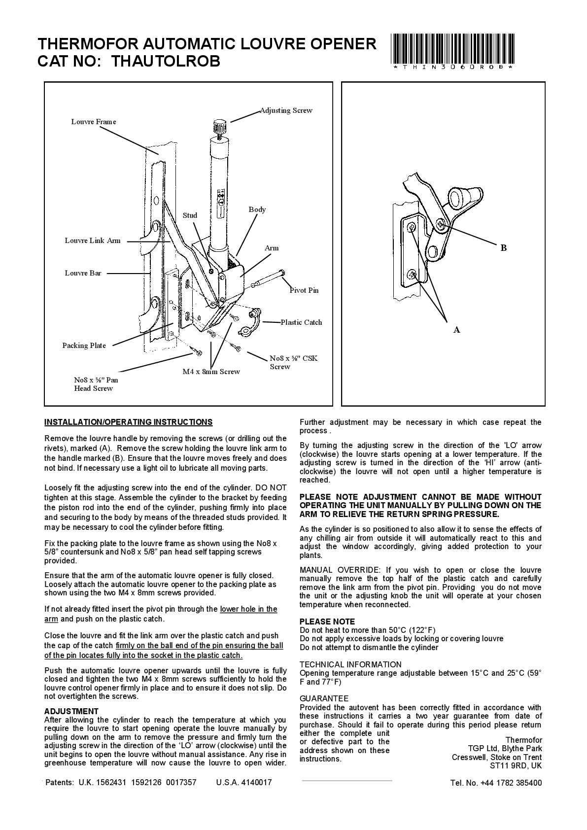Instructions file Robinsons D474 Auto Louvre Instructions 