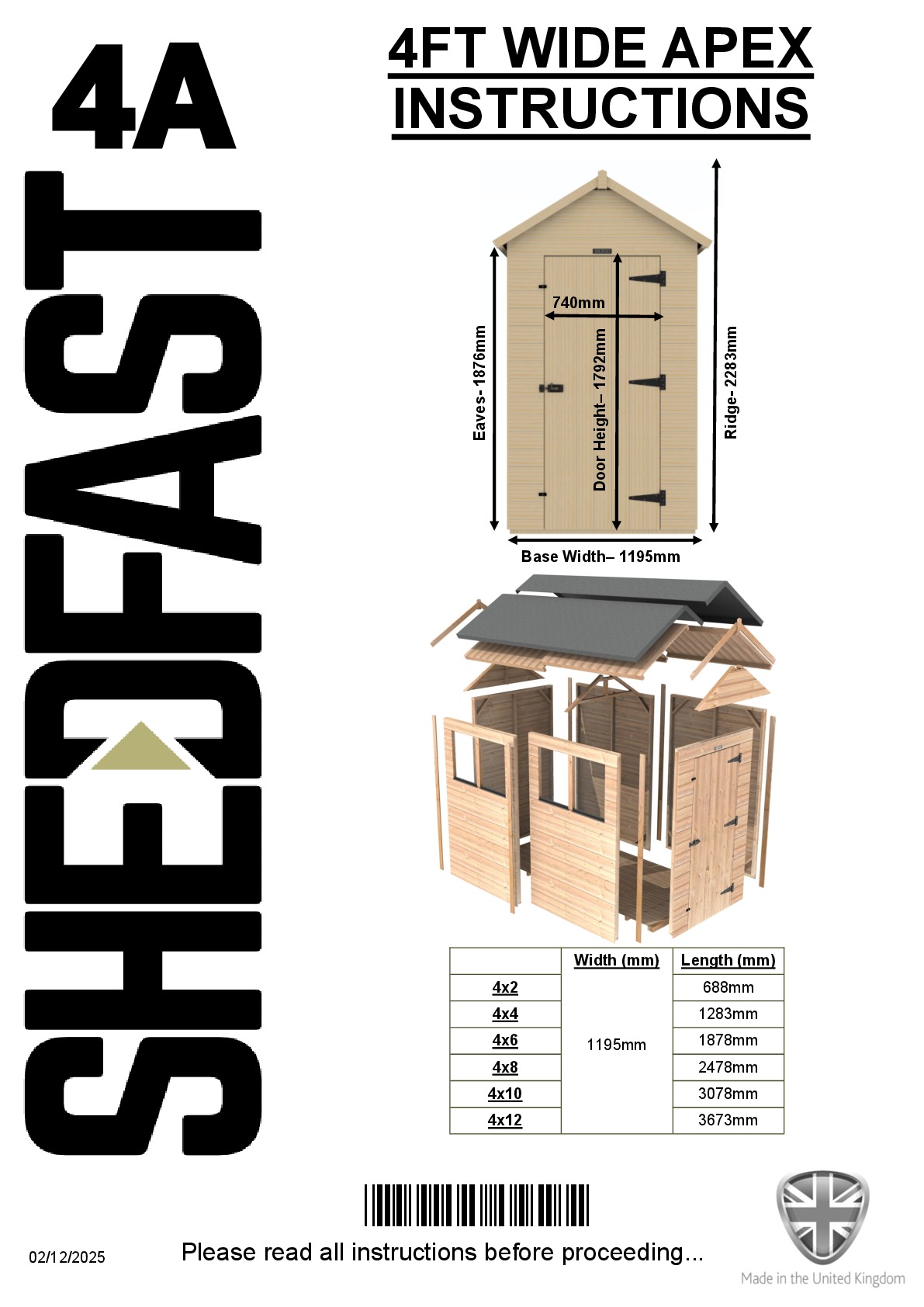 Instructions file Shedfast 4ft Apex Instructions