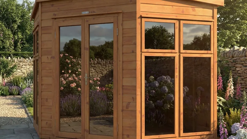 The Potting Room — corner garden building with glass doors